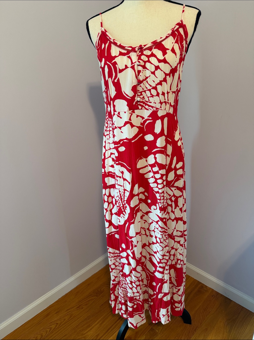 Fat Face Red And White Maxi Dress With Spaghetti Straps